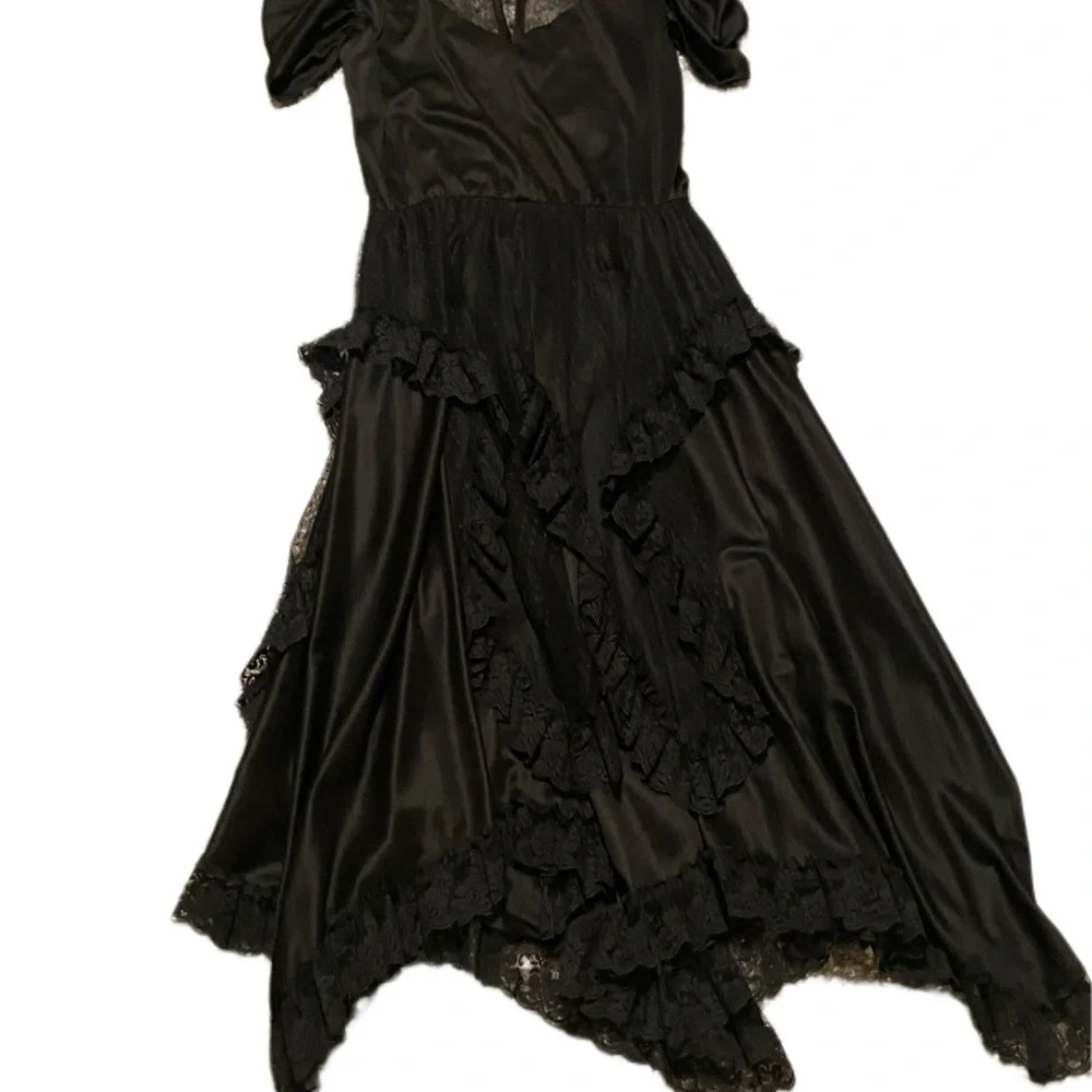 1980s Vintage Diamond Run Black Dress Jenny Ortega Style - Picture 2 of 8
